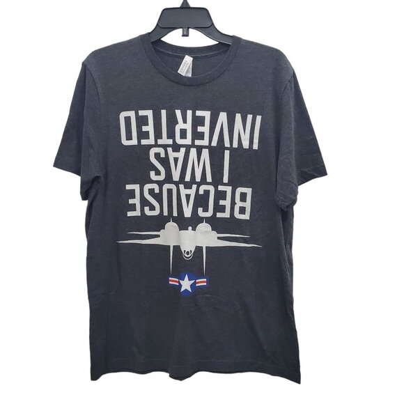 Canvas Top Gun Charcoal Becuase I was Inverted Upside‎ Down Print Graphic Tee L - Picture 1 of 4